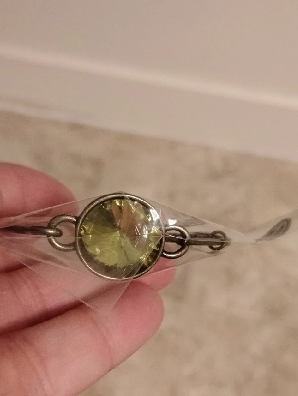 Plunder Olive Green Crystal Accent Bangle Bracelet